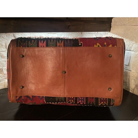 Vintage YUN ART Travel Bag Kilim Wool Leather Turkish Pattern Rush/Tan One Size - Picture 7 of 15